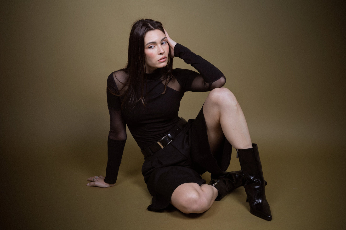 Schwarzes Transparentes Mesh Hochkragenoberteil