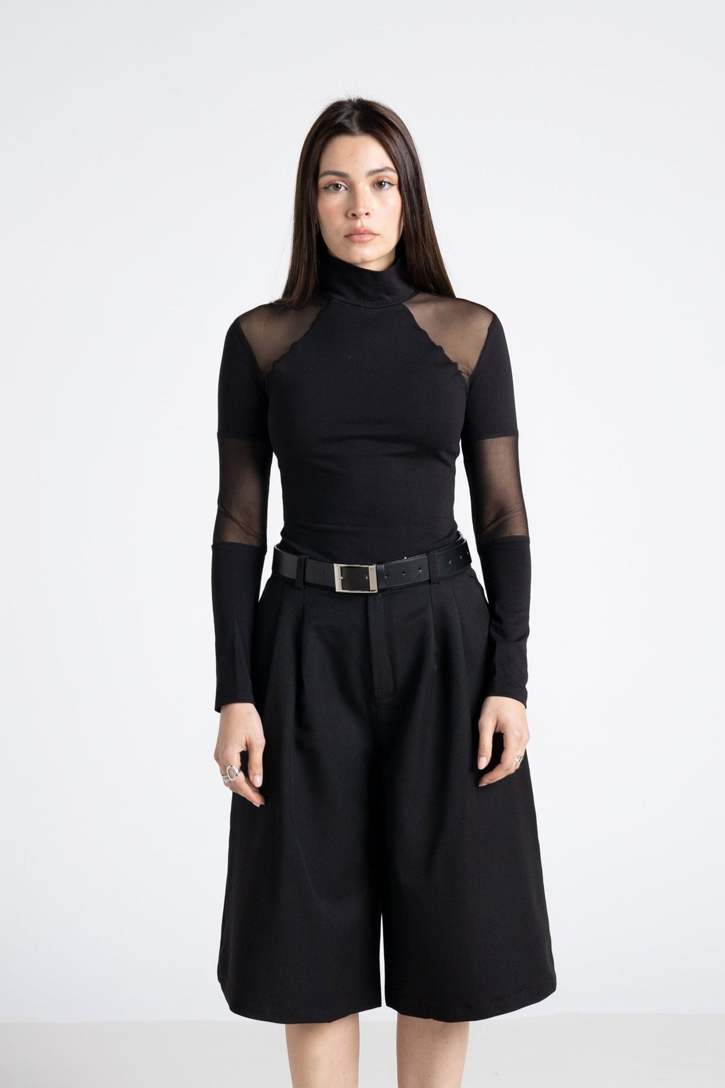 Schwarzes Transparentes Mesh Hochkragenoberteil