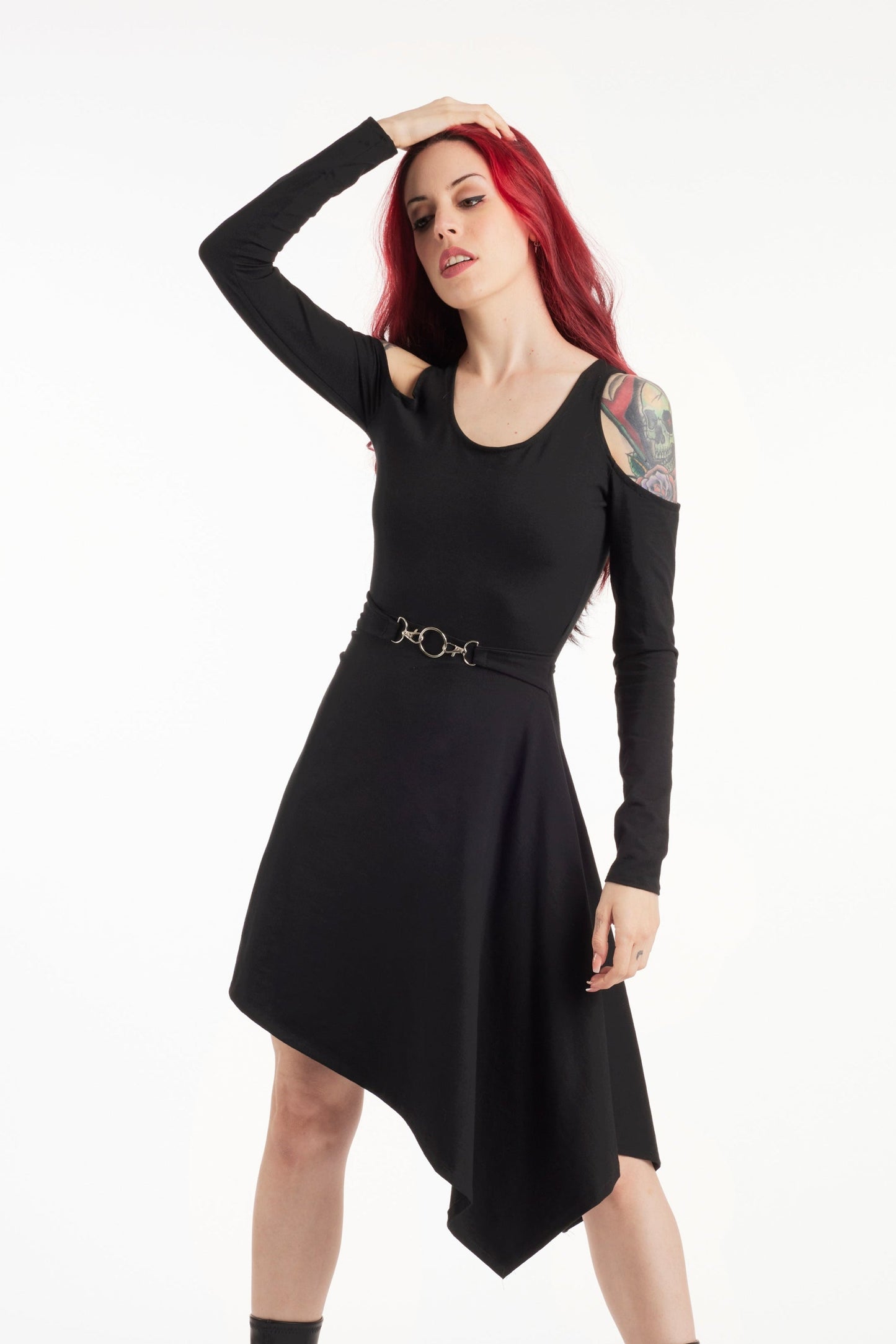 Goth Schwarz Asymmetrisches Kleid – Feen- und Elfenstil