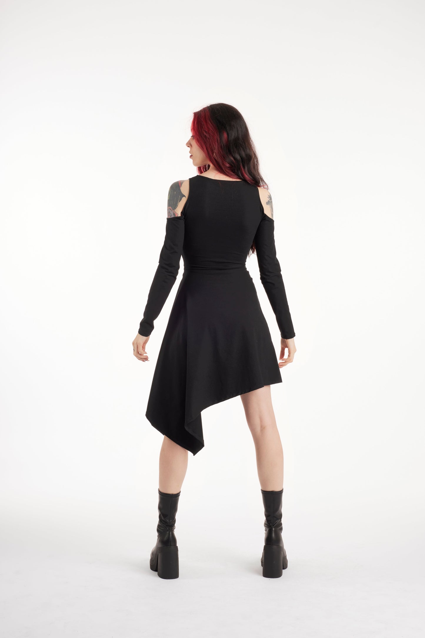 Goth Schwarz Asymmetrisches Kleid – Feen- und Elfenstil