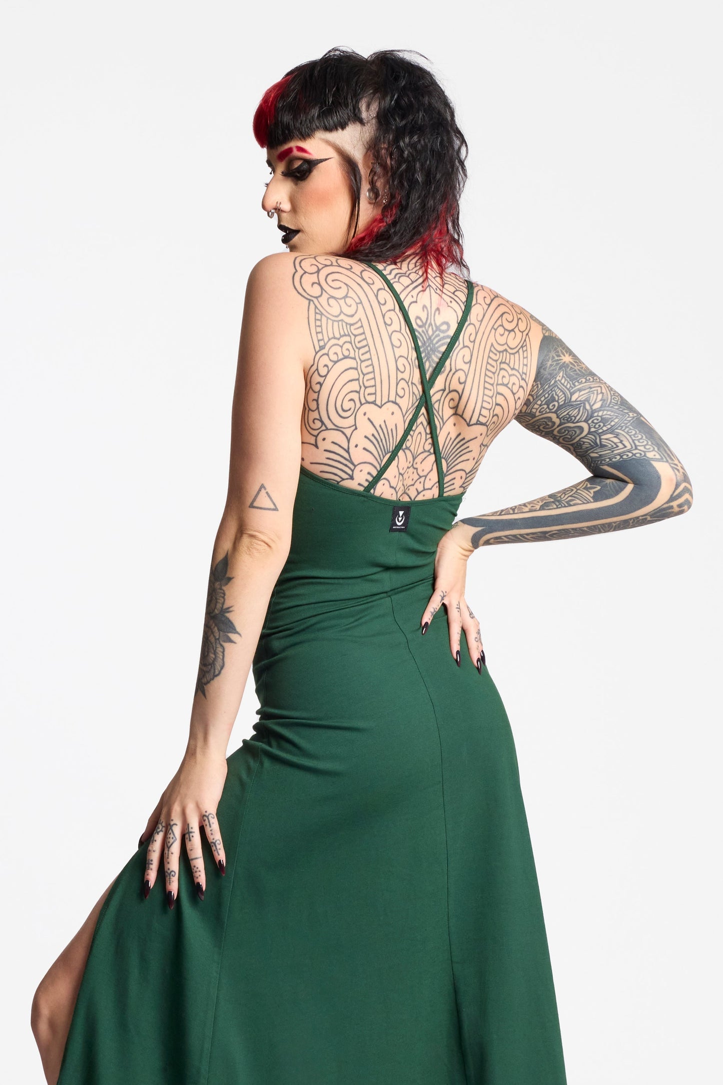 Schwarzes Front-Doppelspalt Maxi-Gothik-Kleid