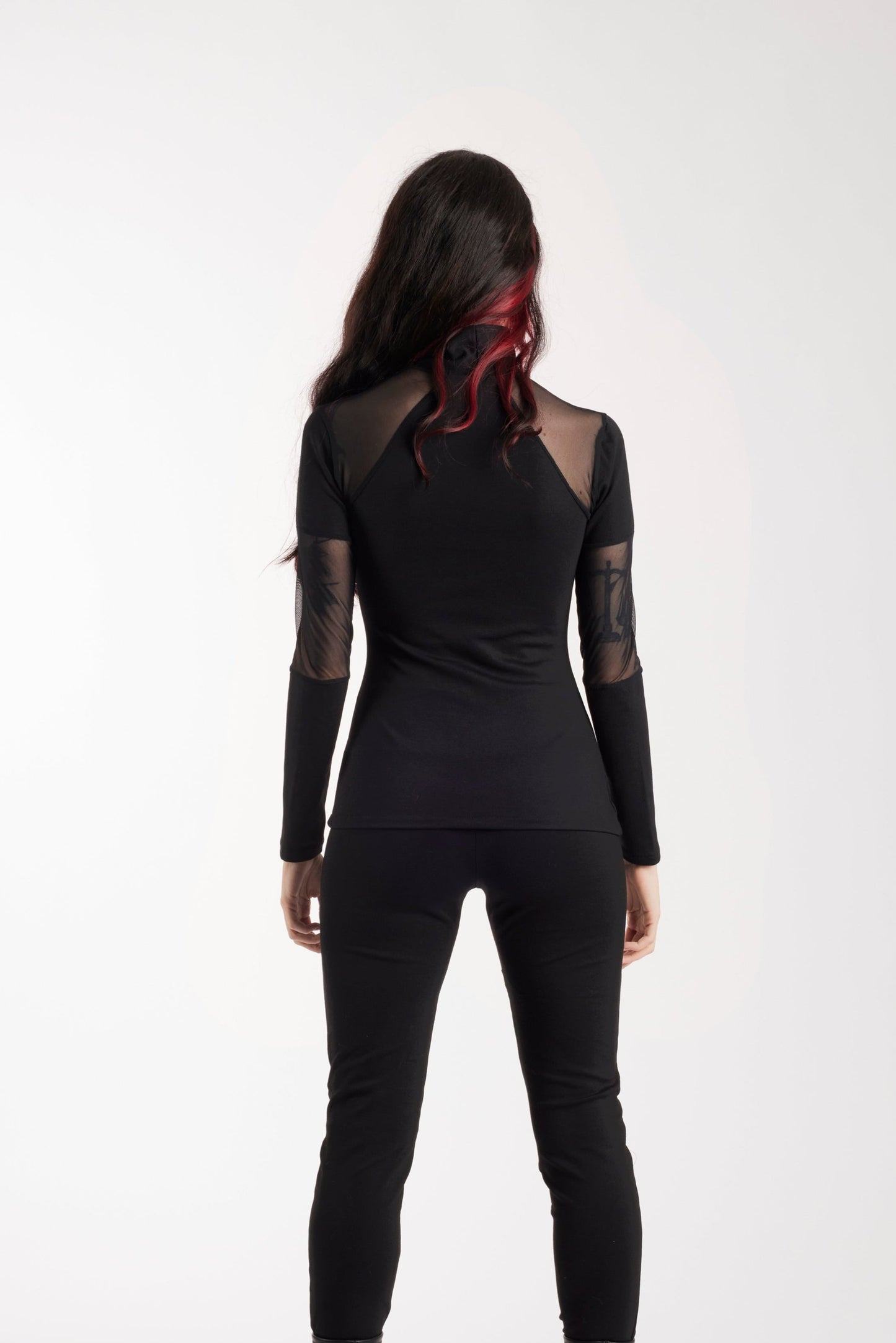Schwarzes Transparentes Mesh Hochkragenoberteil
