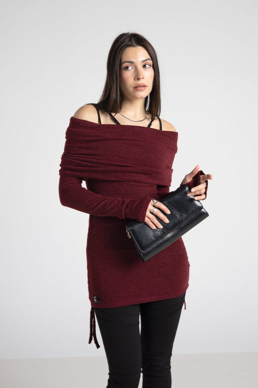 Bordeaux Kapuzenkleid mit verstellbarer Länge