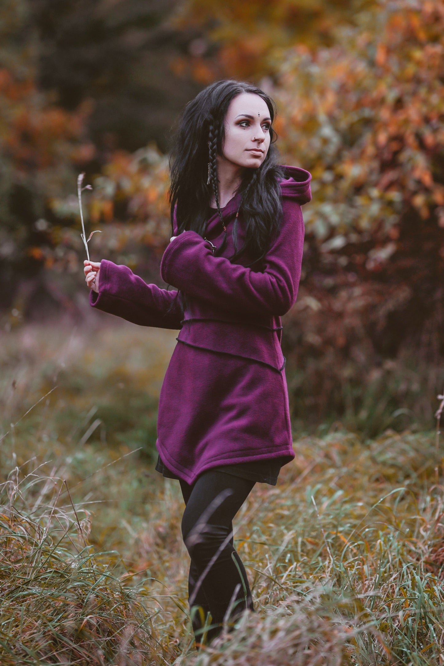 Grüner Elfen-Hoodie-Fleece-Mantel – Pixie-Jacke mit Maxi-Haube