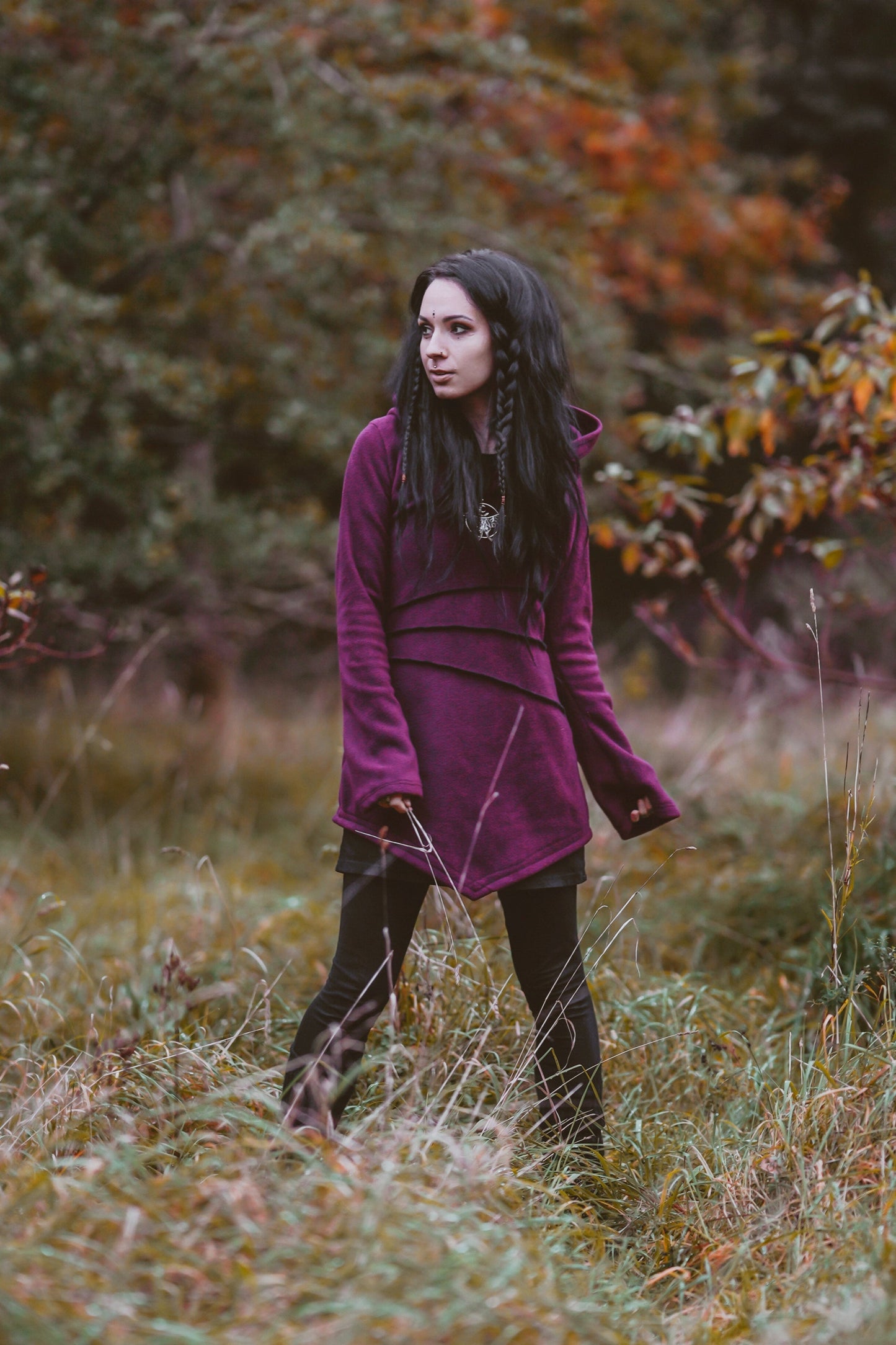 Schwarzer Elfen-Hoodie-Fleece-Mantel – Pixie-Hoodie mit Maxi-Haube