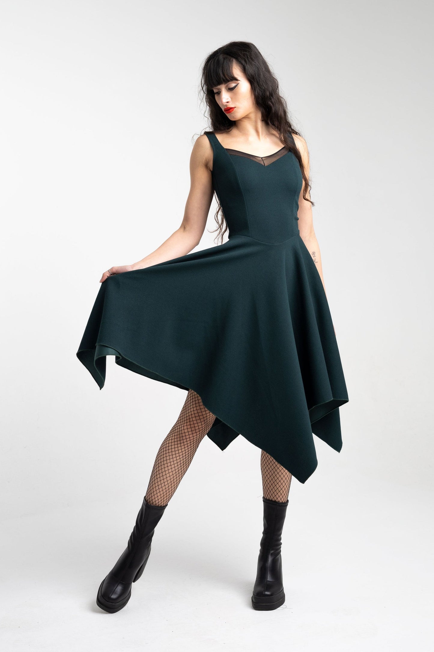 Teal Korsett Midi ärmelloses Feenhexenkleid