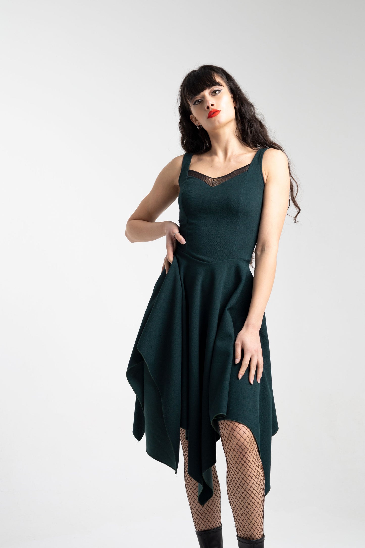 Teal Korsett Midi ärmelloses Feenhexenkleid