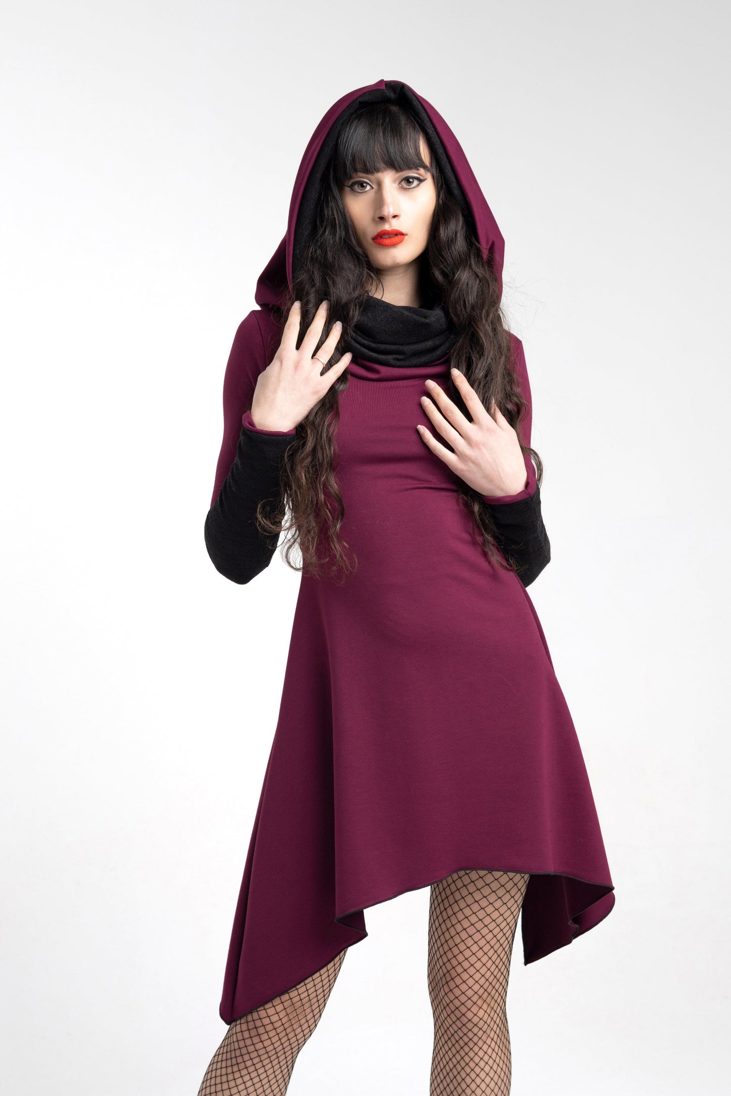 Schwarzes Kapuzen-Tunika-Kleid für Elfen