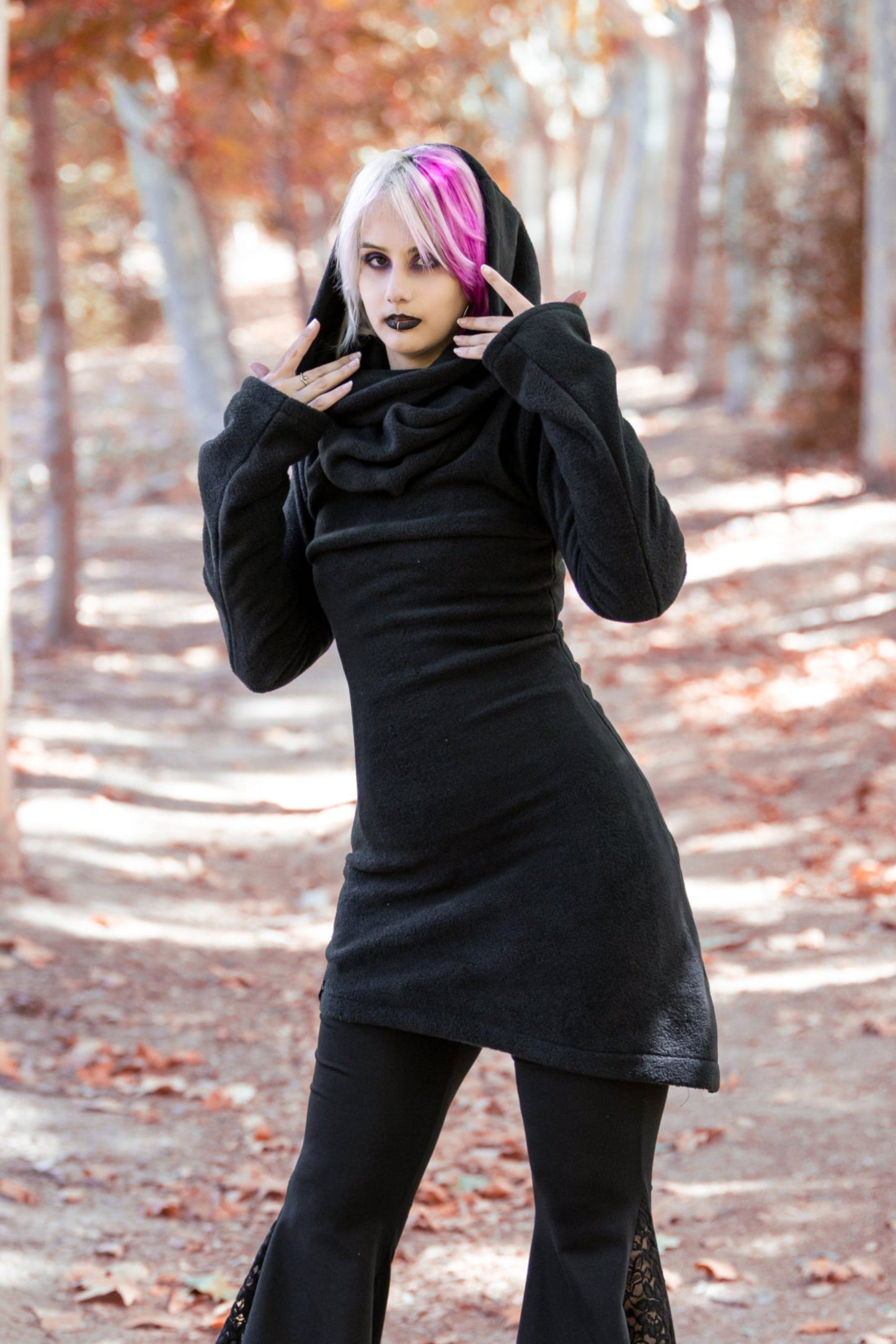 Winter Lange Kapuzen-Fleecejacke – Elfen-Gothic Hoodie Jacke