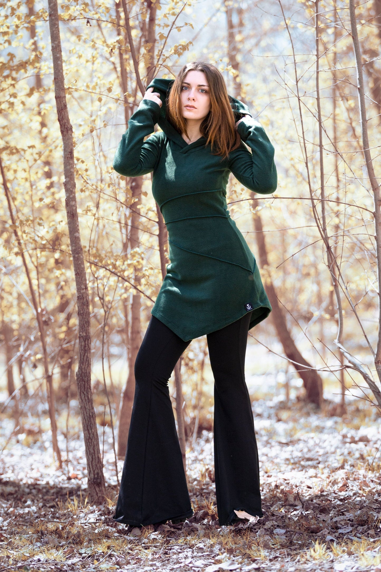 Schwarzer Elfen-Hoodie-Fleece-Mantel – Pixie-Hoodie mit Maxi-Haube